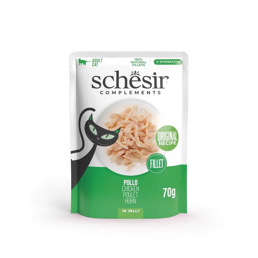 Filetti di pollo in gelatina Schesir 70 g per gatti adulti alimento complementare Filetti di pollo in gelatina Schesir 70 g per gatti adulti alimento complementare